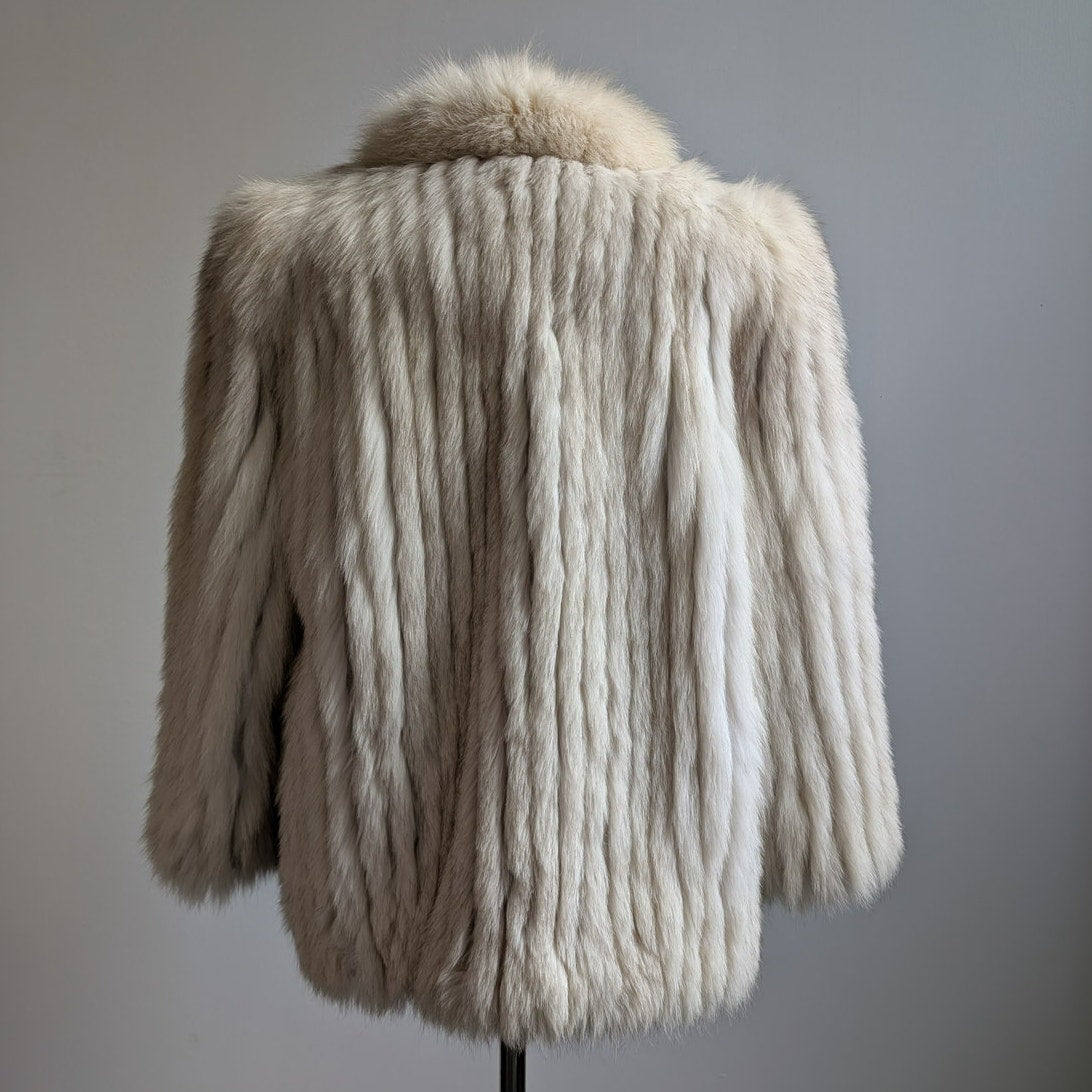 Vintage White Fluffy Fox Fur Coat Furry Glam Mob Wife Ski Luxury Jacket Large