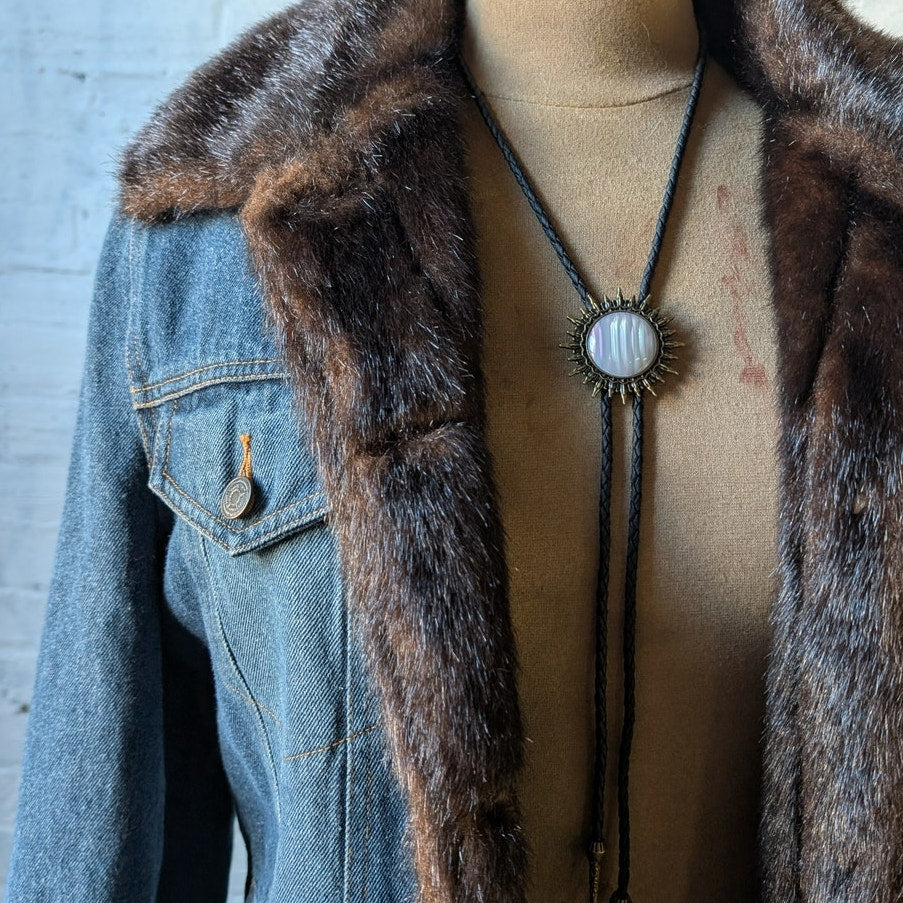 Vintage Denim Faux Fur Jacket Blue Jean Penny Lane Furry Cozy Western Chore Coat