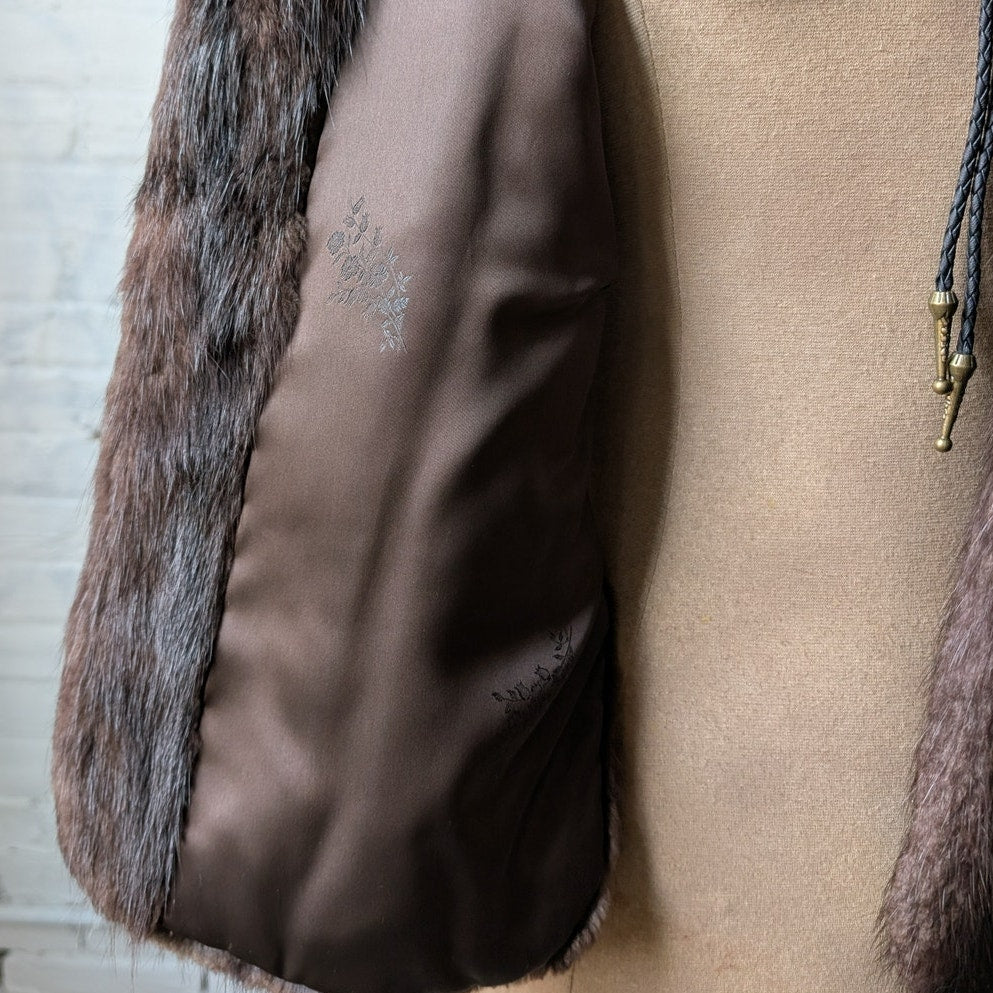 Vintage Brown Mink Fur Stole Luxury Scarf Boho Coquette Glam Furry Cape Shawl