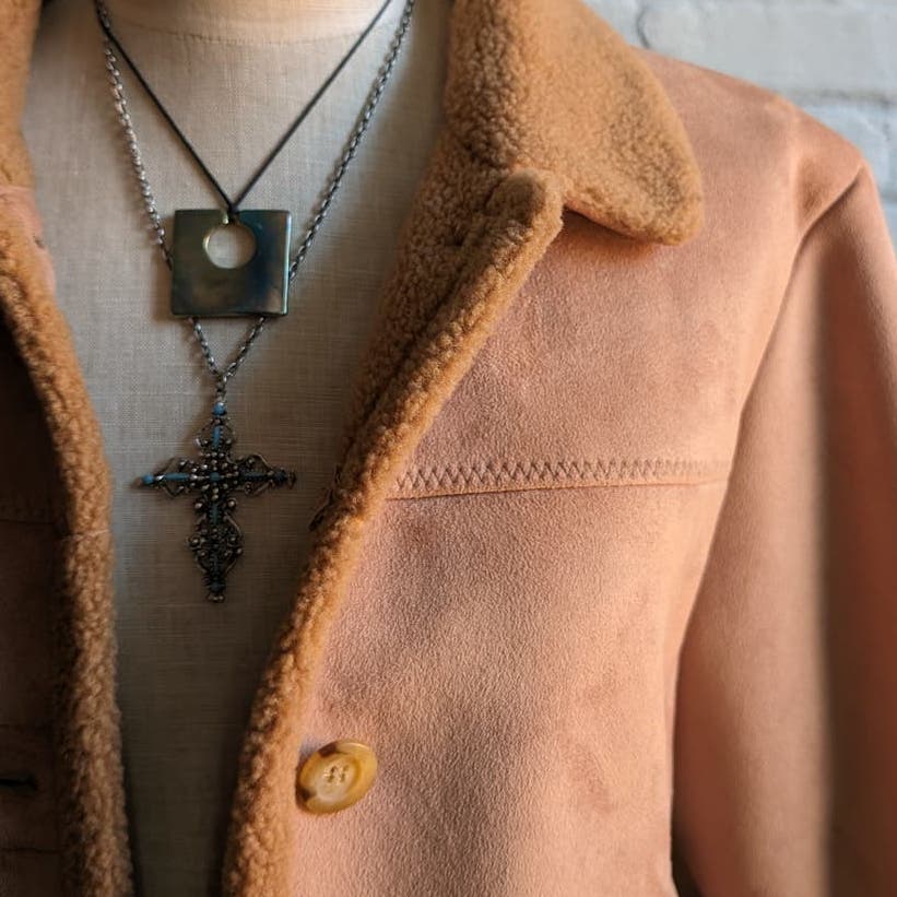90s Vintage Vegan Suede Faux Fur Coat Penny Lane Neutral Boho Minimalist Jacket