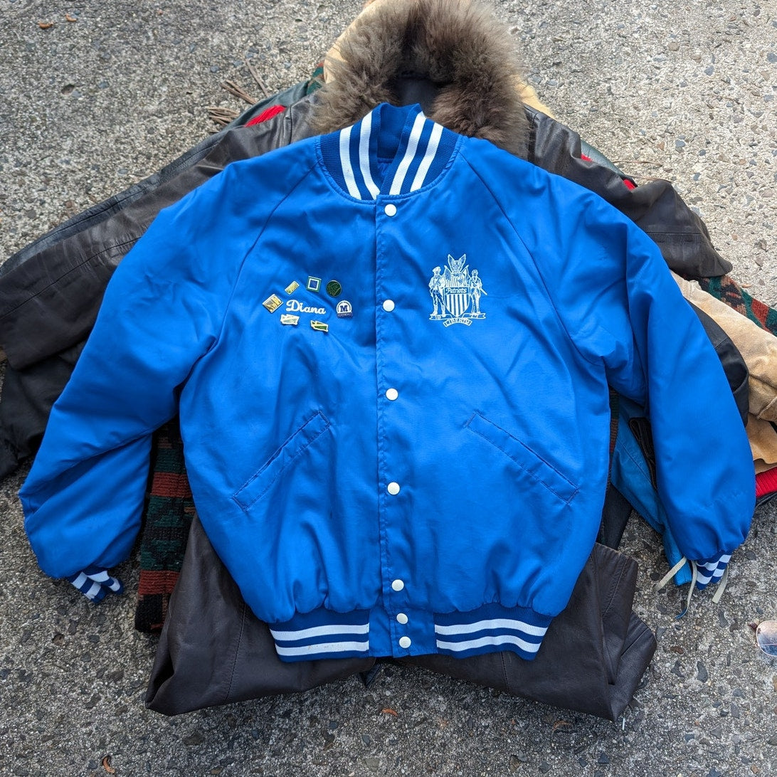 Vintage Blue Varsity Bomber Jacket Preppy Liberty Drill Team Sporty Coat Medium
