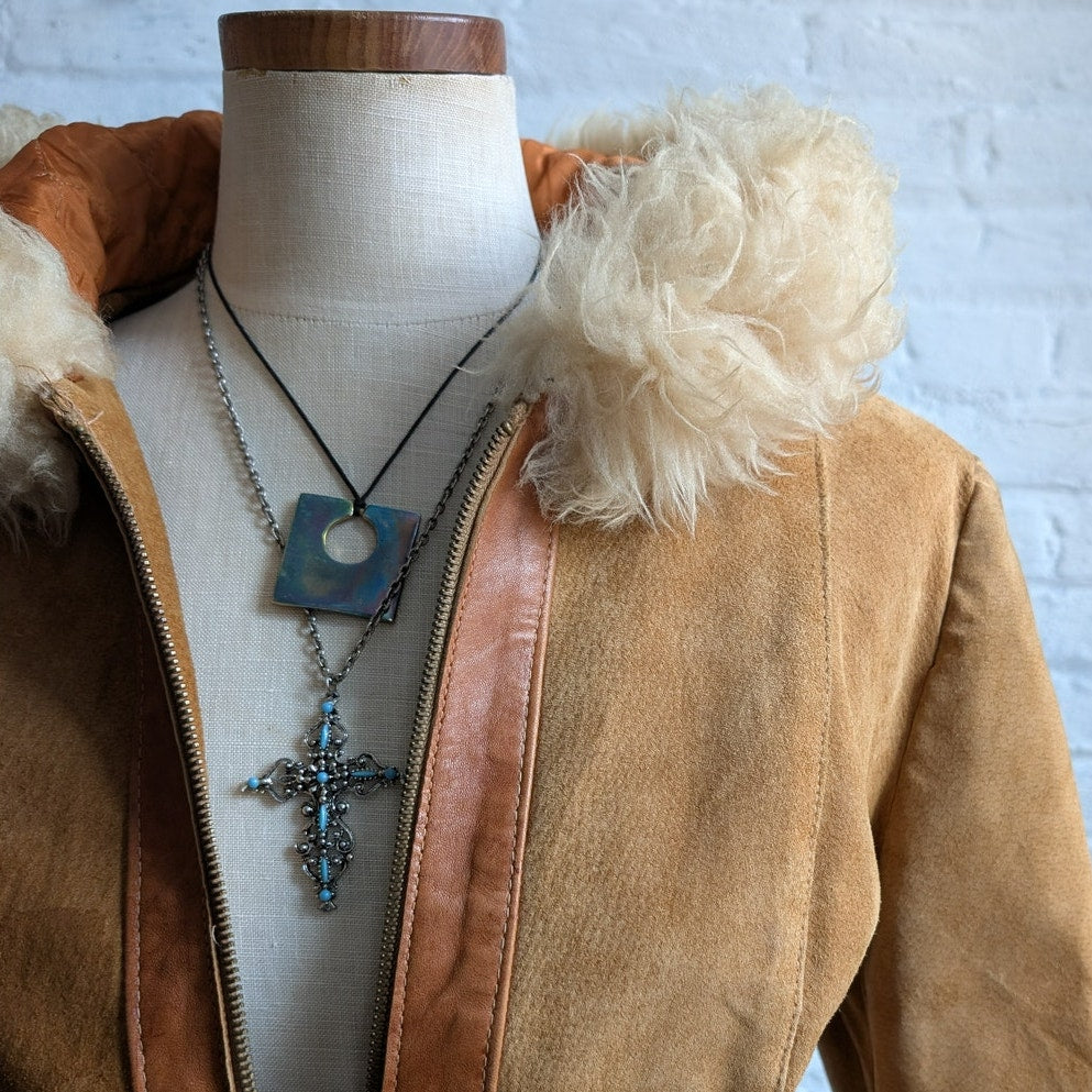 70s Vintage Orange Suede Penny Lane Jacket Groovy Shearling Leather Afghan Coatq
