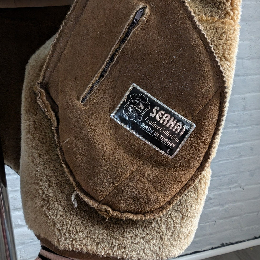 Vintage Brown Suede Leather Penny Lane Coat Minimalist Western Shearling Jacket