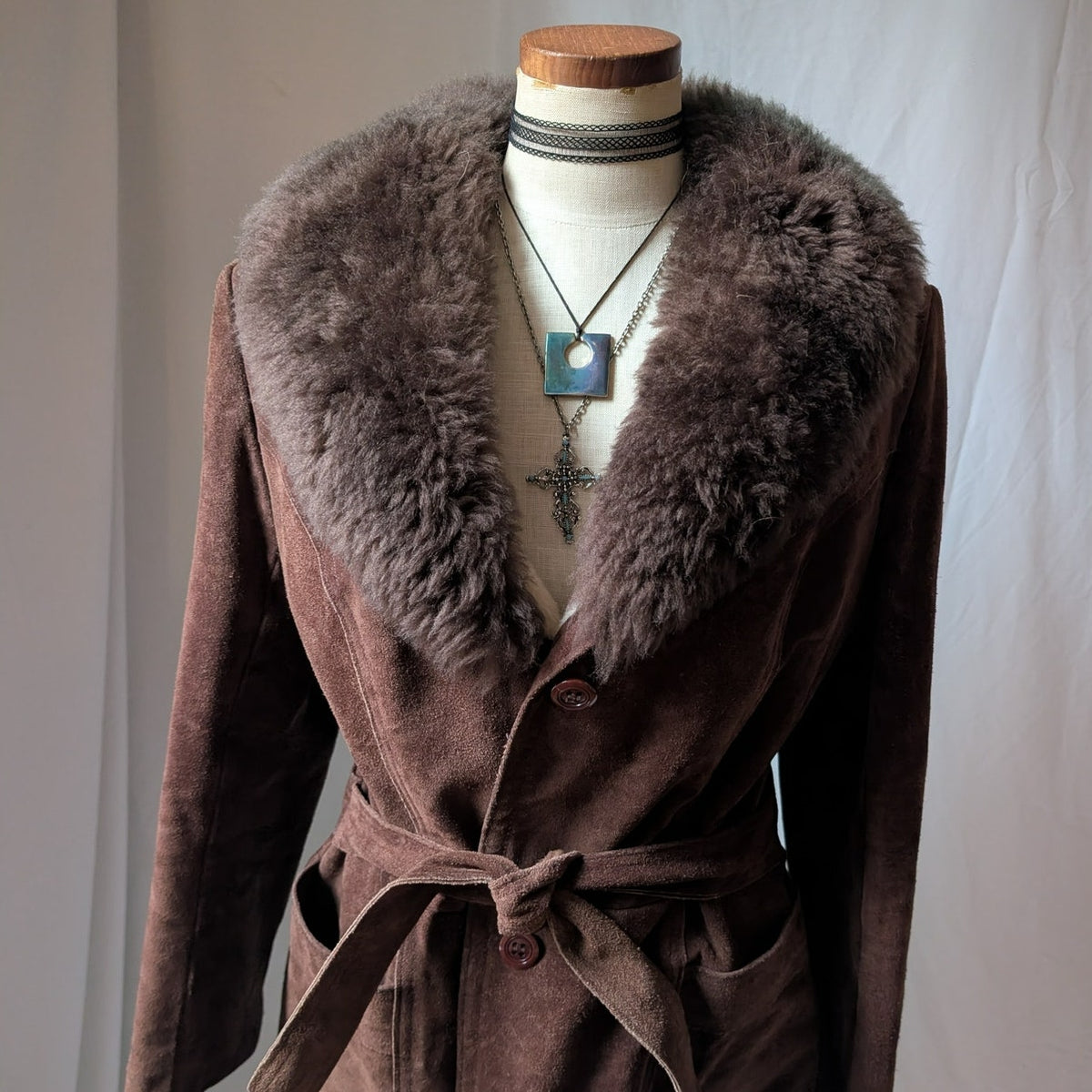 Vintage Brown Suede Penny Lane Coat XL Fur 70s Leather Jacket Boho Afghan Coat