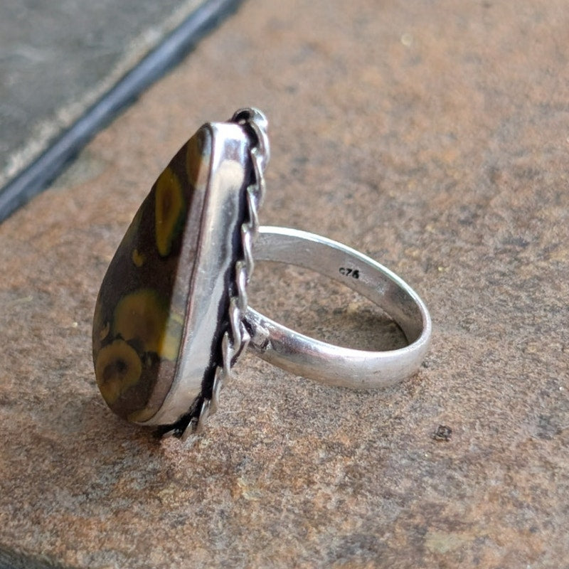 Brown Swirl Boho Statement Ring Trippy Sterling Silver Vintage Southwest Size 8