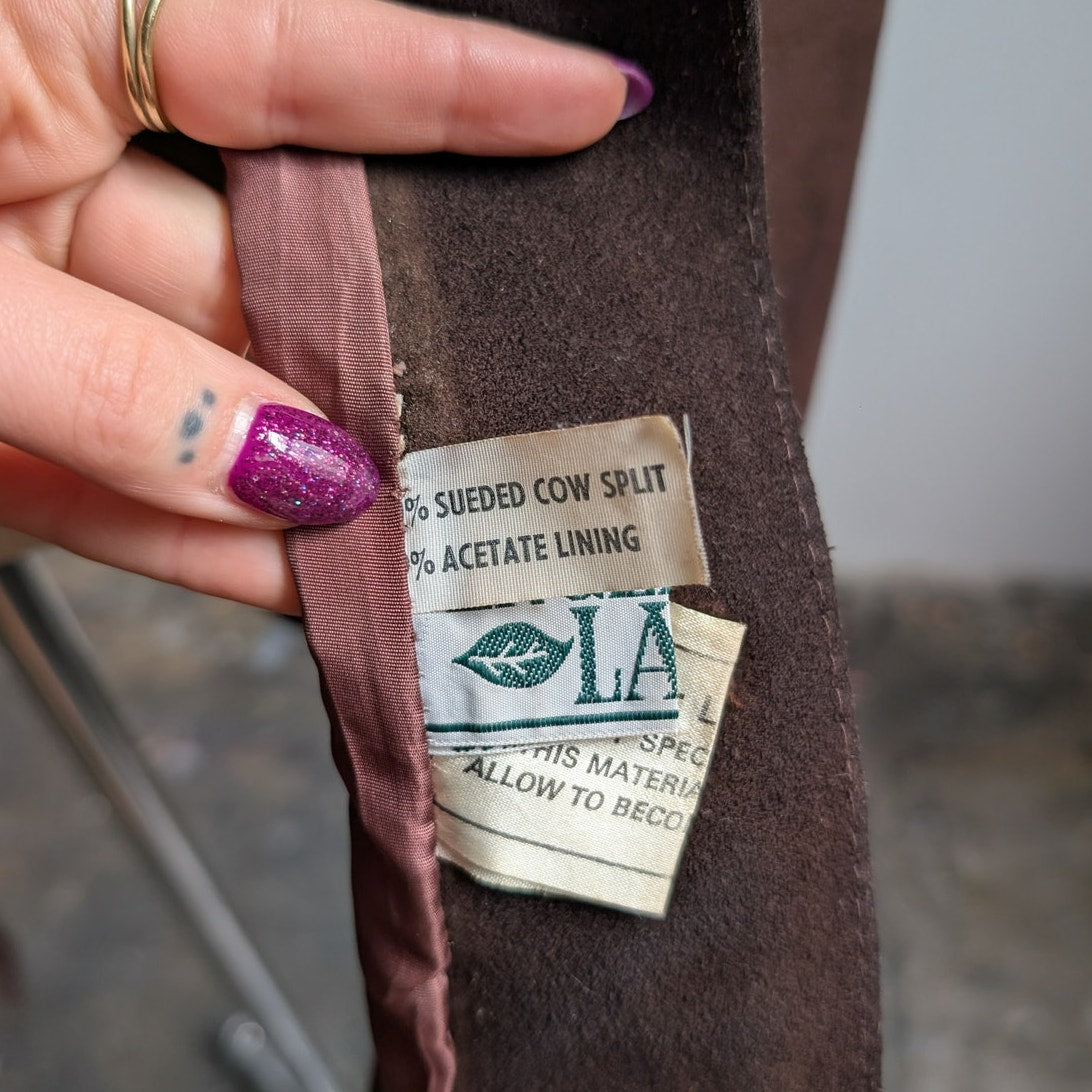 Vintage Brown Suede Penny Lane Jacket Belted Furry Leather Western Coat Medium