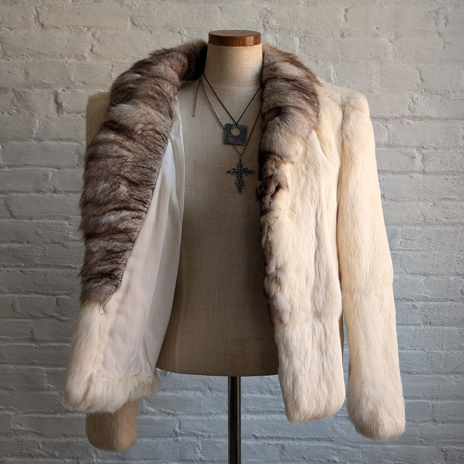 Vintage White Rabbit Fur Coat Penny Lane Minimalist Groovy Boho Chic Glam Jacket