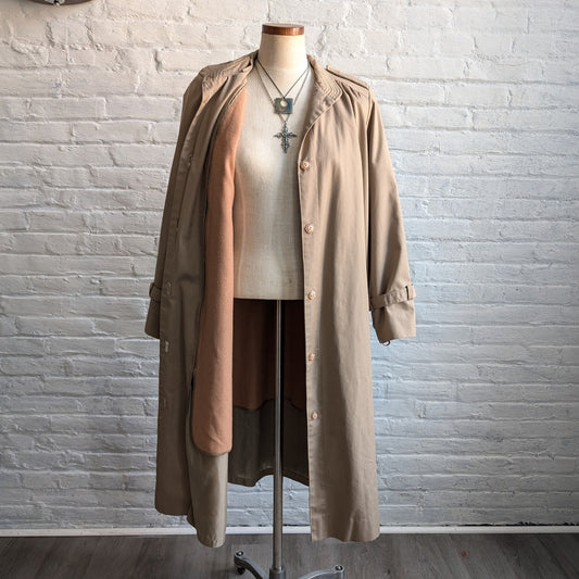 Vintage Neutral Trench Coat Longline Minimalist Wool Coat Duster Jacket Large