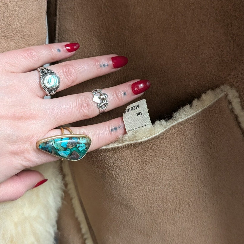 Vintage Brown Suede Fur Coat Boho Tan Leather Penny Lane Jacket Fur Trim Medium