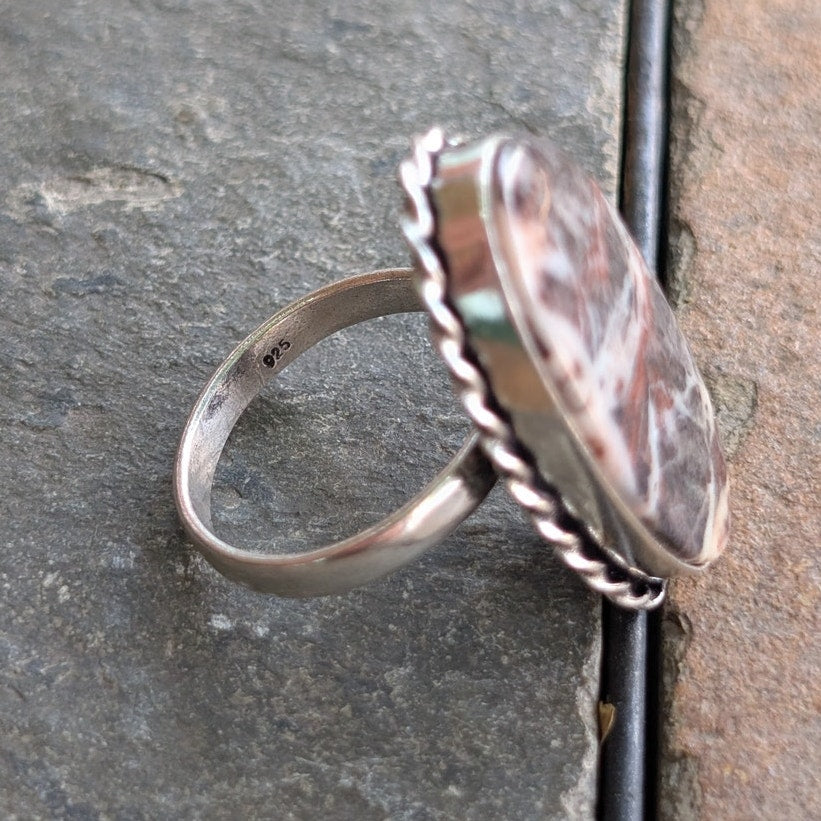Marbled Boho Statement Ring Oval Silver Vintage Groovy Southwest Chic Size 9.25