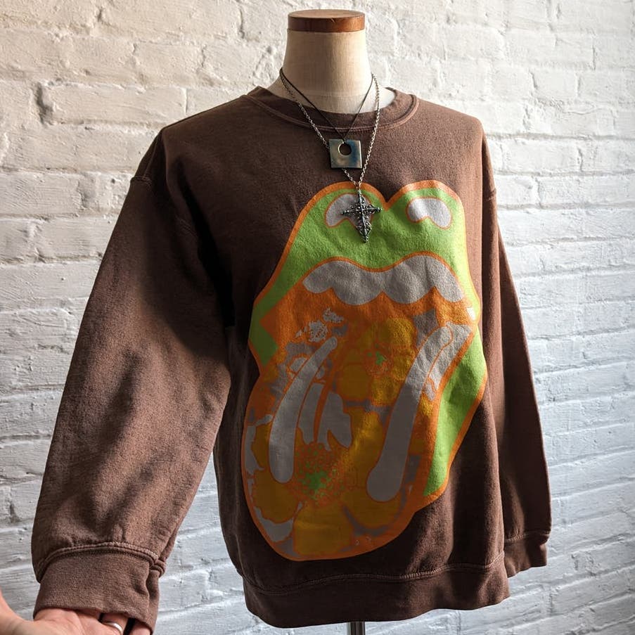 Urban Outfitters Rolling Stones Brown Sweater Oversize Groovy Graphic Band Top