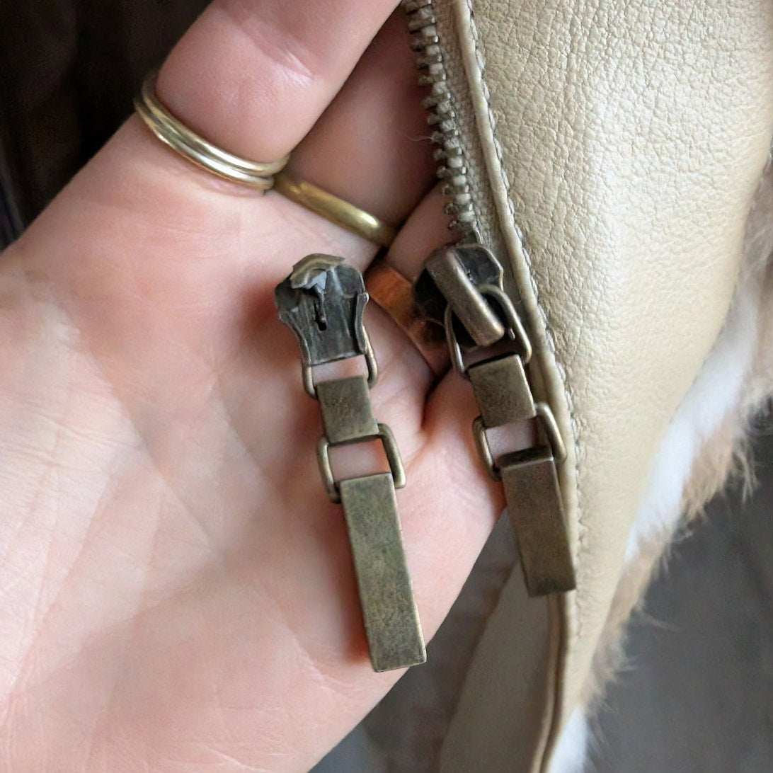 Vintage Patchwork Rabbit Fur Penny Lane Trench Coat Genuine Suede Leather Jacket