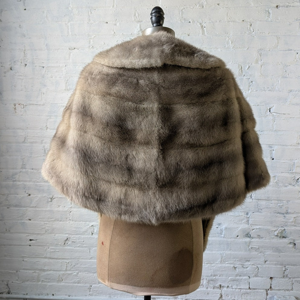 Vintage Striped Mink Fur Stole Grey Coquette Shawl Mob Wife Wrap Old Money Cape