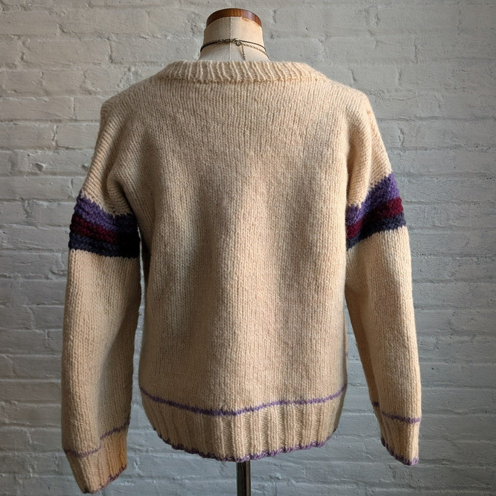 Vintage Wool Nautical Sweater Crewneck Knit Chunky Coastal Boho Grandpa Cozy Top