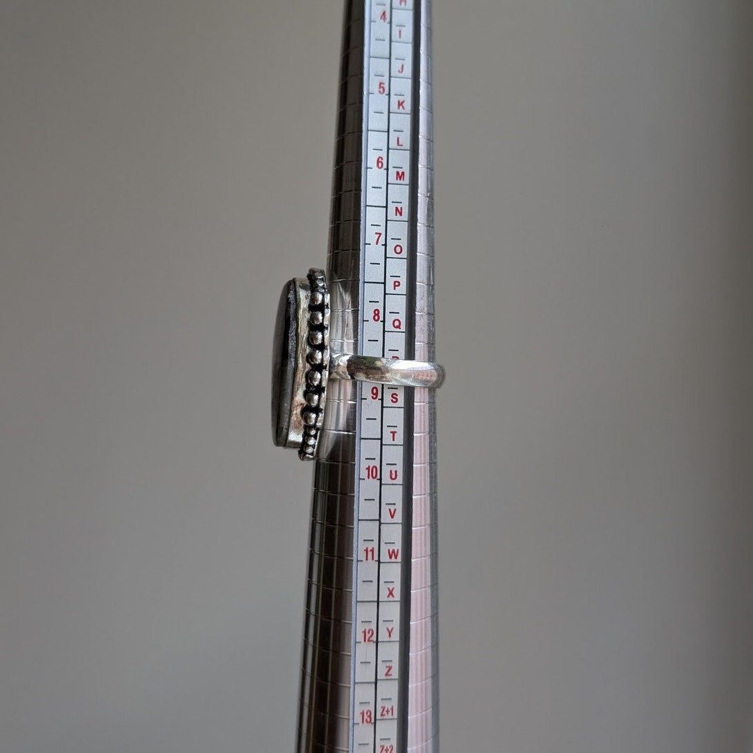 Earthy Oval Statement Ring Sterling Silver Ring Vintage Boho Natural Stone 8.75