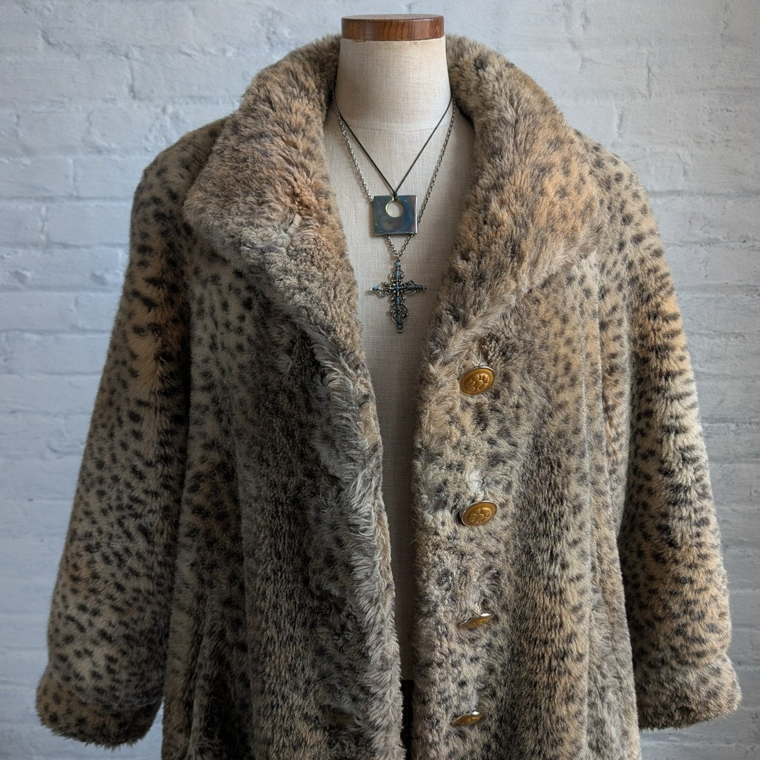 St John Faux Fur Cheetah Trench Coat Y2K Designer Animal Print Luxury Jacket