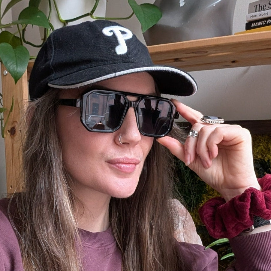 Retro Black Chic Square Sunglasses Aviator Minimalist Festival Sunnies Shades