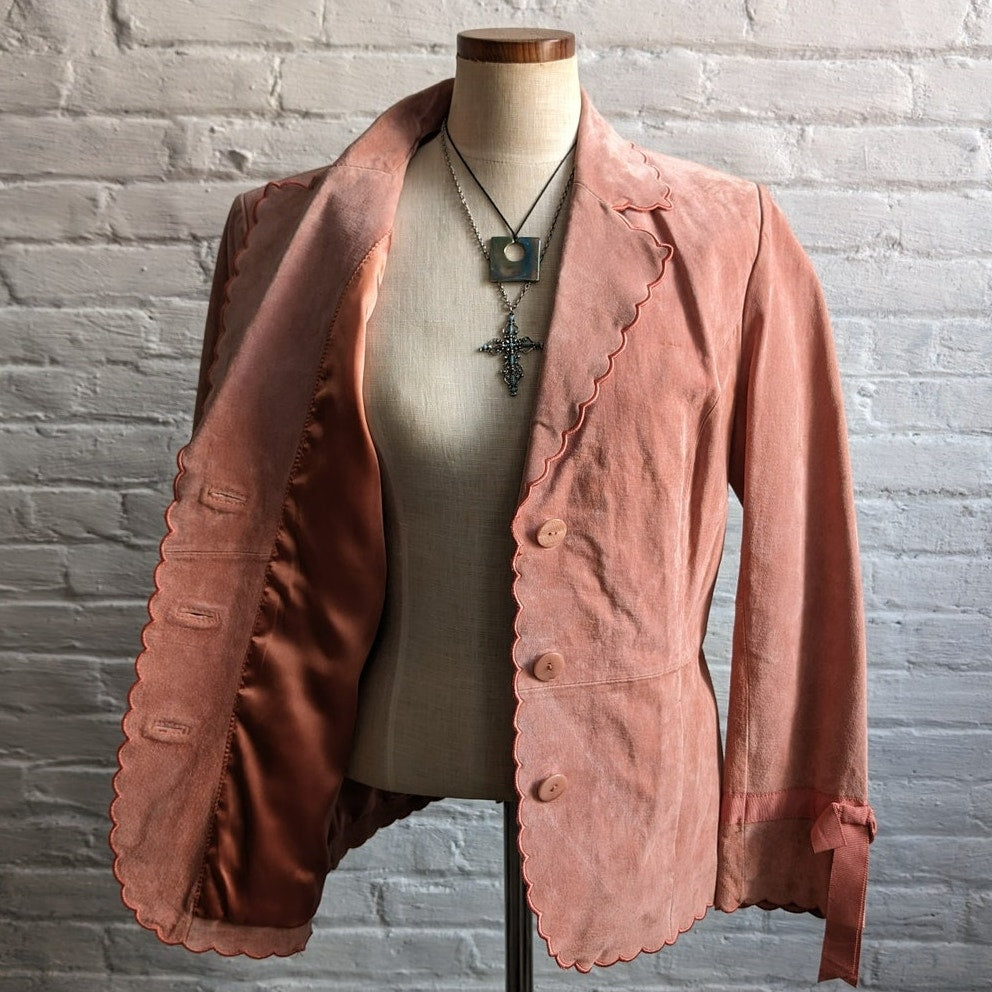 Vintage Pink Leather Jacket Pink Suede Jacket Embroidered Pastel Cowgirl Small