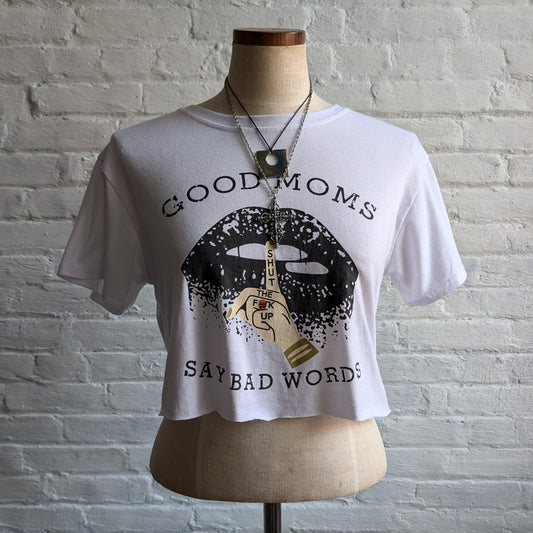 Y2K White Cropped Grunge Tee Mom Graphic Tshirt Sexy Tattoo Baddie Top Small