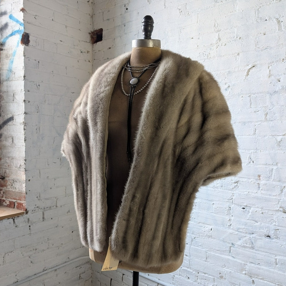 Vintage Striped Mink Fur Stole Grey Coquette Shawl Mob Wife Wrap Old Money Cape