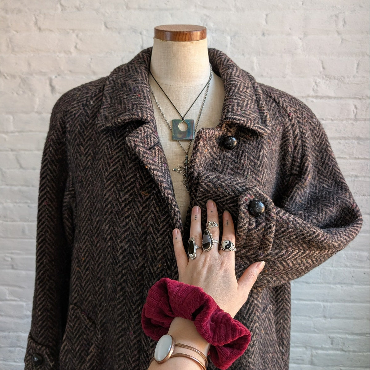 90s Vintage Gray Wool Trench Coat Classy Fuzzy Tweed Academia Minimalist Jacket