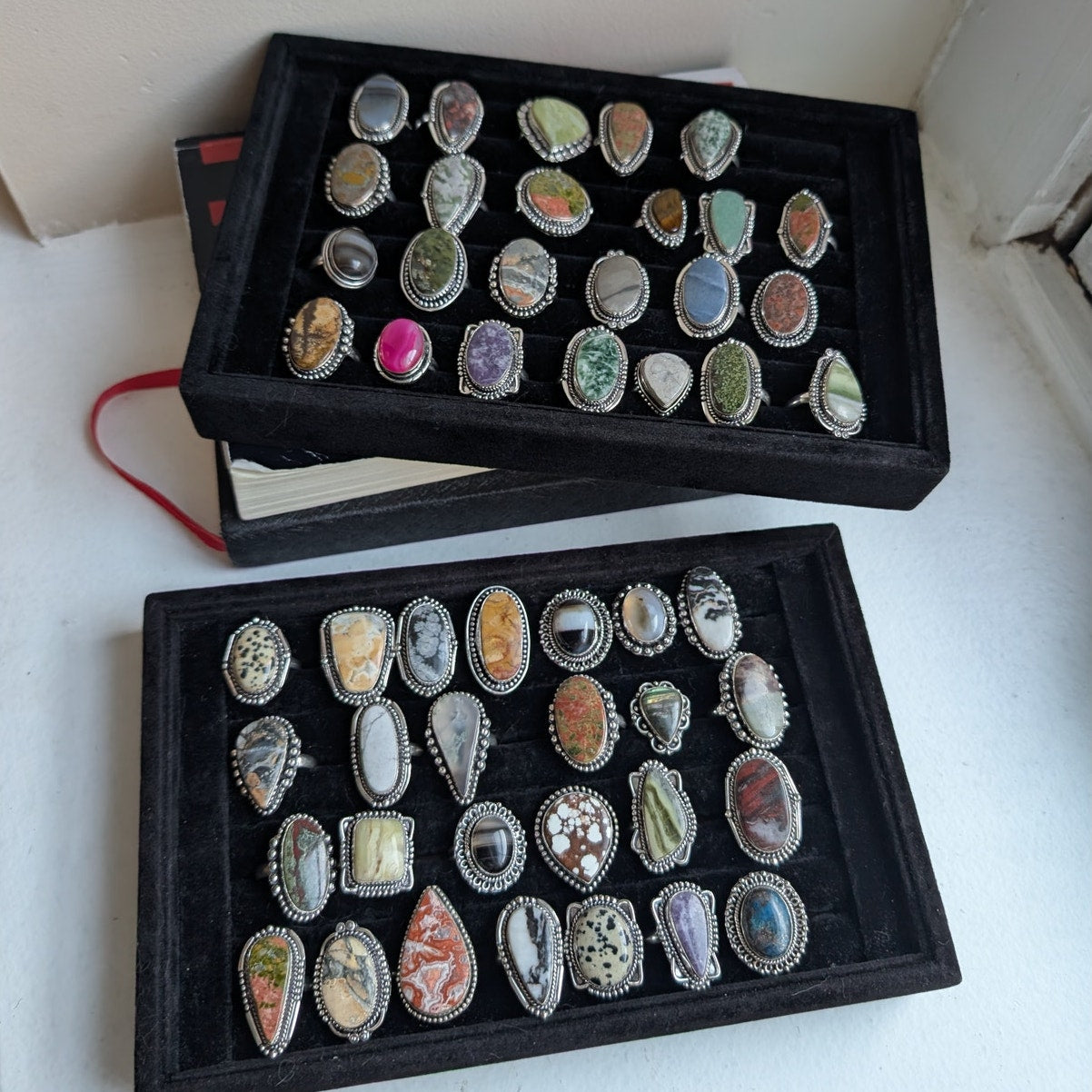 Brown Cowprint Spot Sterling Silver Ring Retro Vintage Boho Natural Stone Size 6