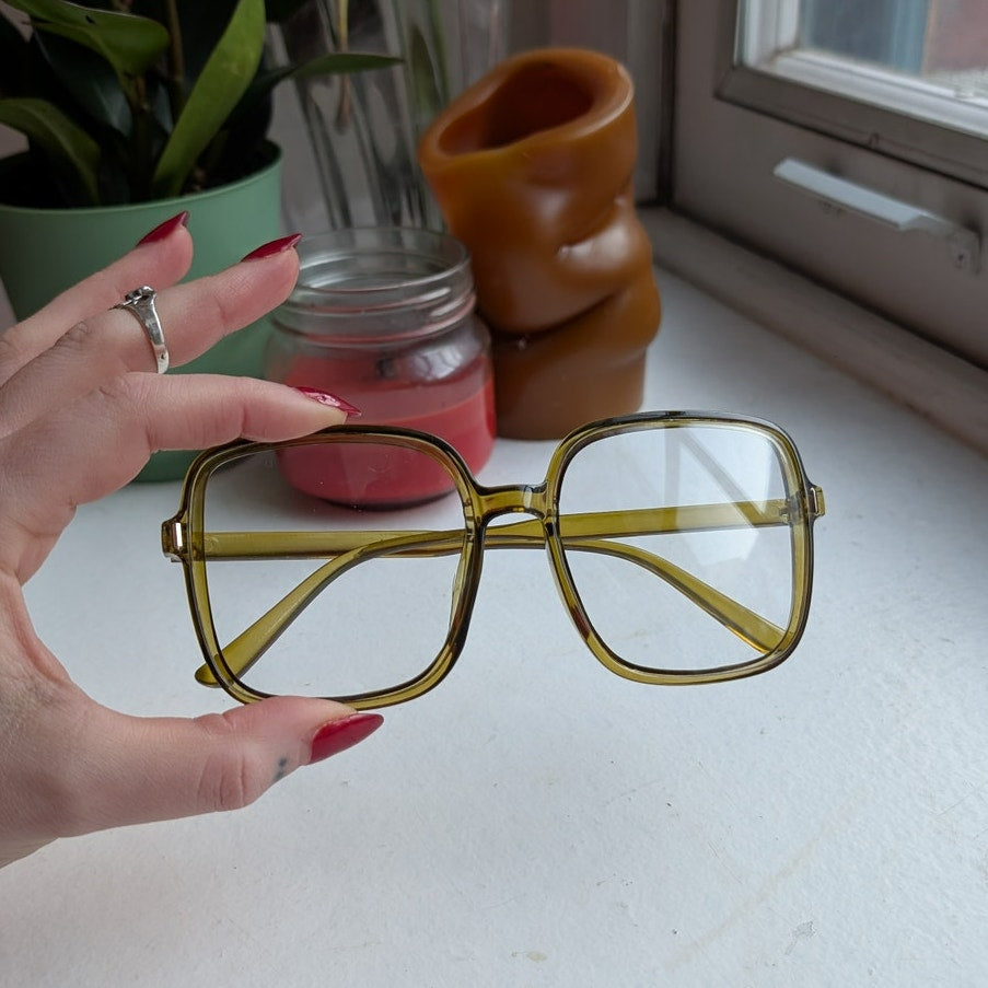 Retro Green Square Sunglasses 70s Festival Sunnies Grunge Minimalist Y2K Shades