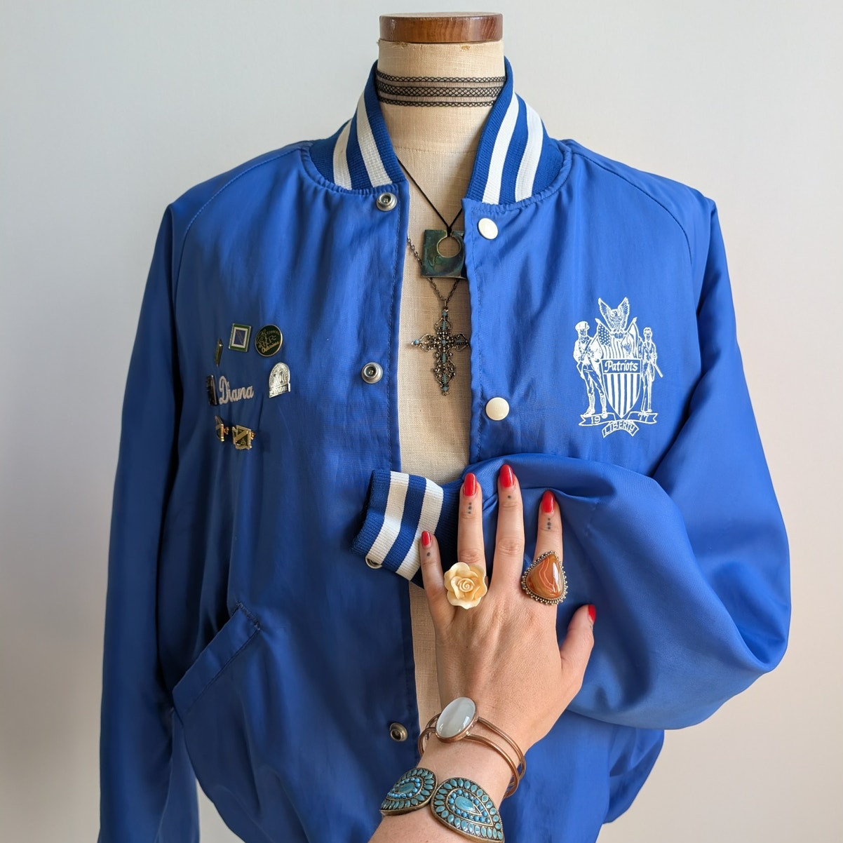 Vintage Blue Varsity Bomber Jacket Preppy Liberty Drill Team Sporty Coat Medium