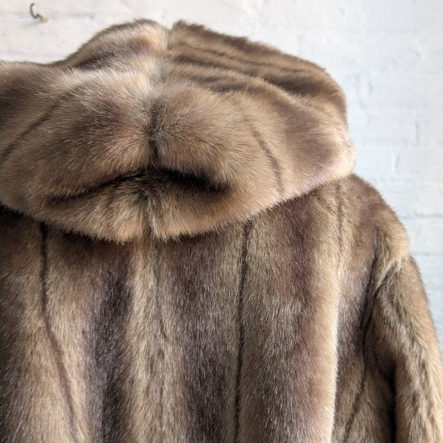 Vintage Brown Faux Fur Coat Vegan Suede Reversible Plush Cozy Trench Jacket
