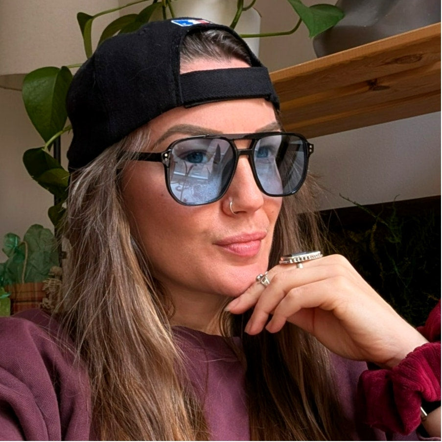 70s Retro Blue Aviator Minimalist Festival Sunglasses Chic Tinted Sunnies Shades