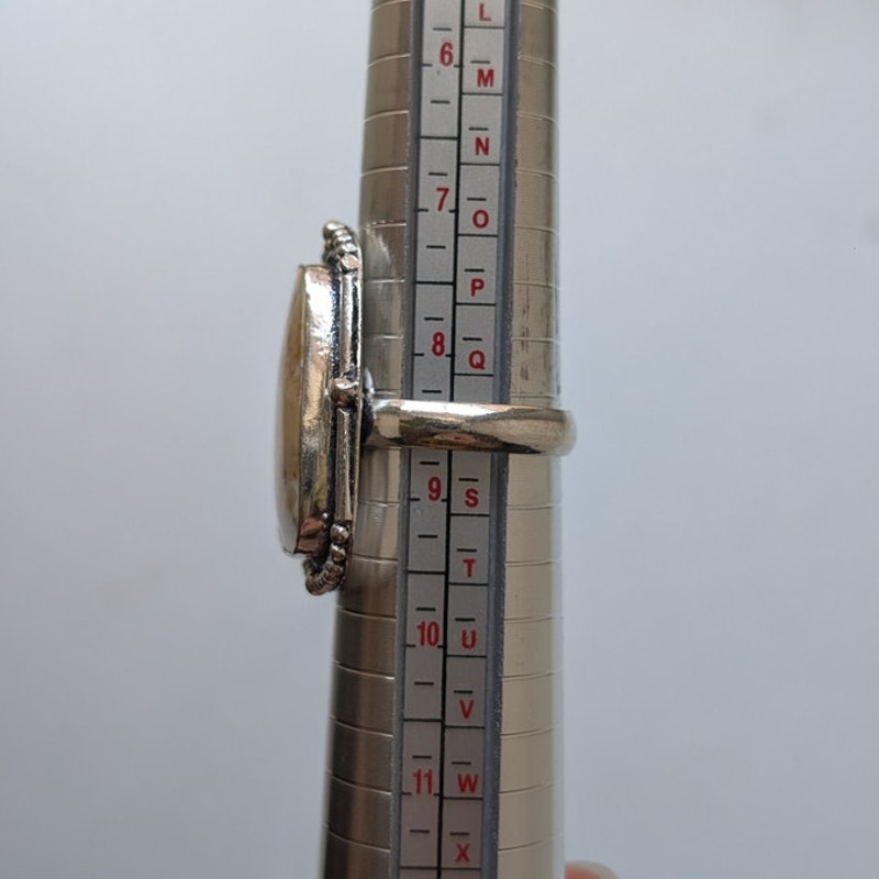 Boho Cowgirl Square Sterling Silver Ring Retro Vintage style Natural Stone Size9