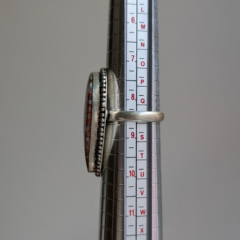 Retro Earthy Rust Red Sterling Silver Ring Vintage Boho Natural Stone Size 8.5