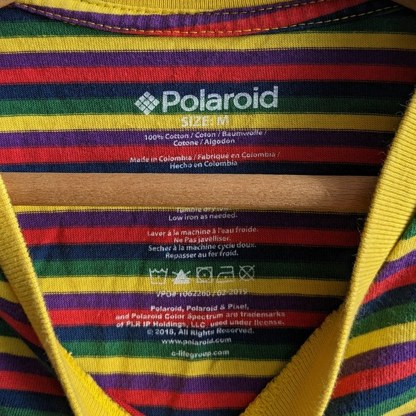 Retro Striped Rainbow Tee Polaroid Tshirt Nerdy Colorful Cute Top Shirt Medium