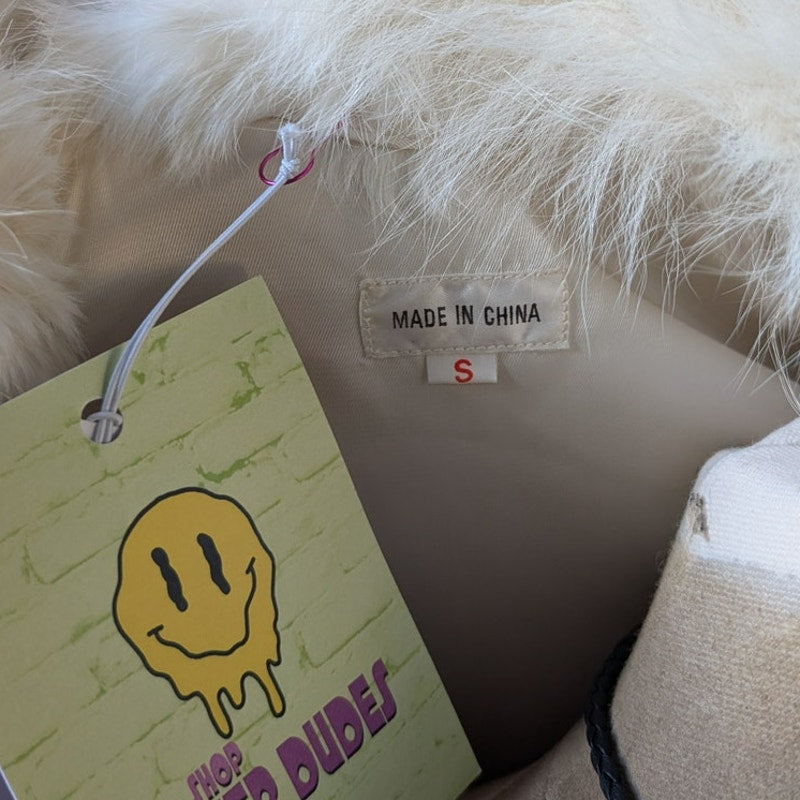 Vintage White Rabbit Fur Coat Mob Wife Minimalist Furry Boho Chic Glam Jacket