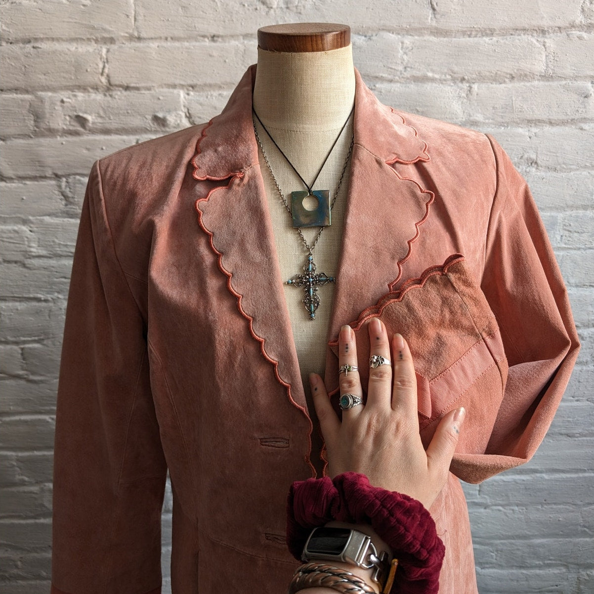 Vintage Pink Leather Jacket Pink Suede Jacket Embroidered Pastel Cowgirl Small