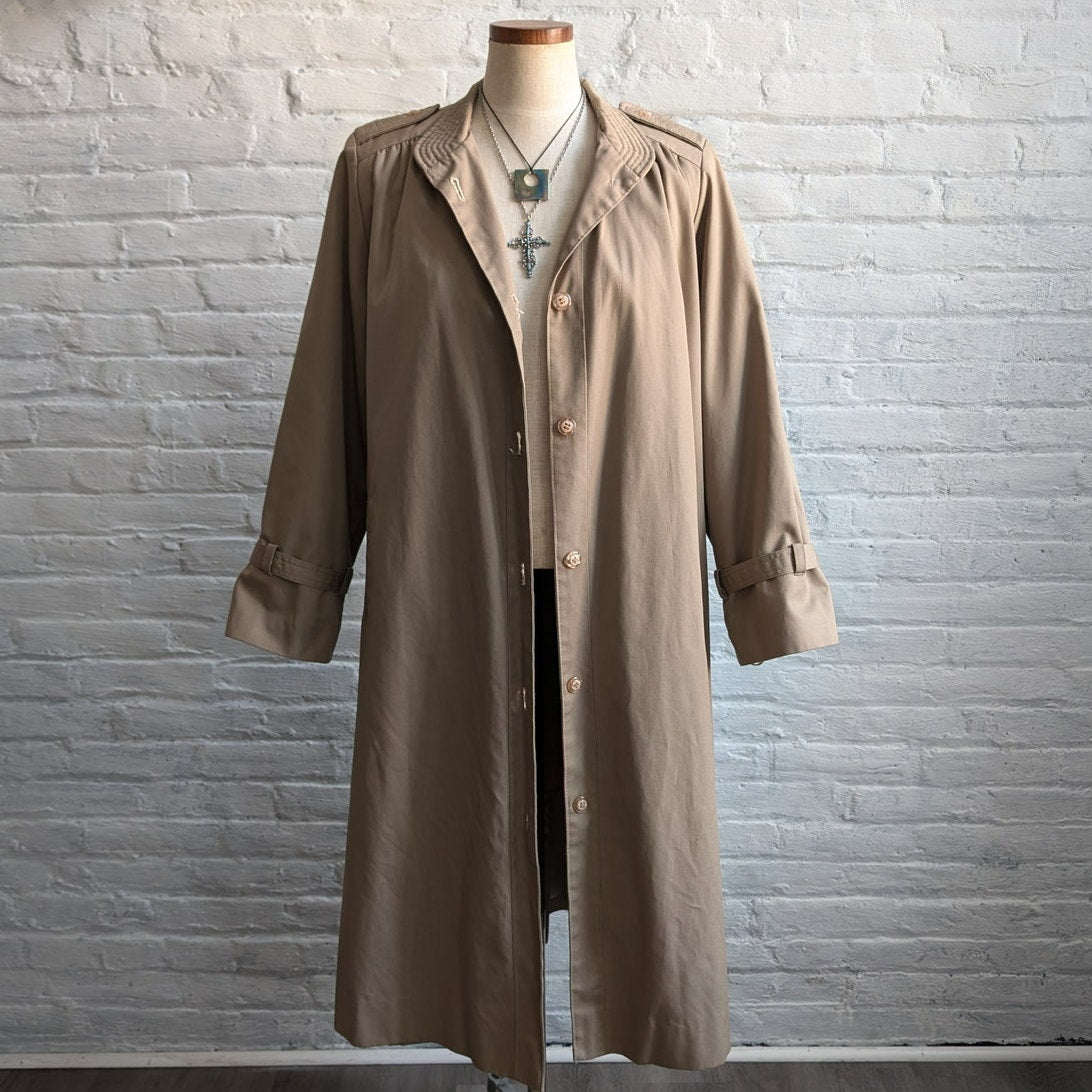 Vintage Neutral Trench Coat Longline Minimalist Wool Coat Duster Jacket Large