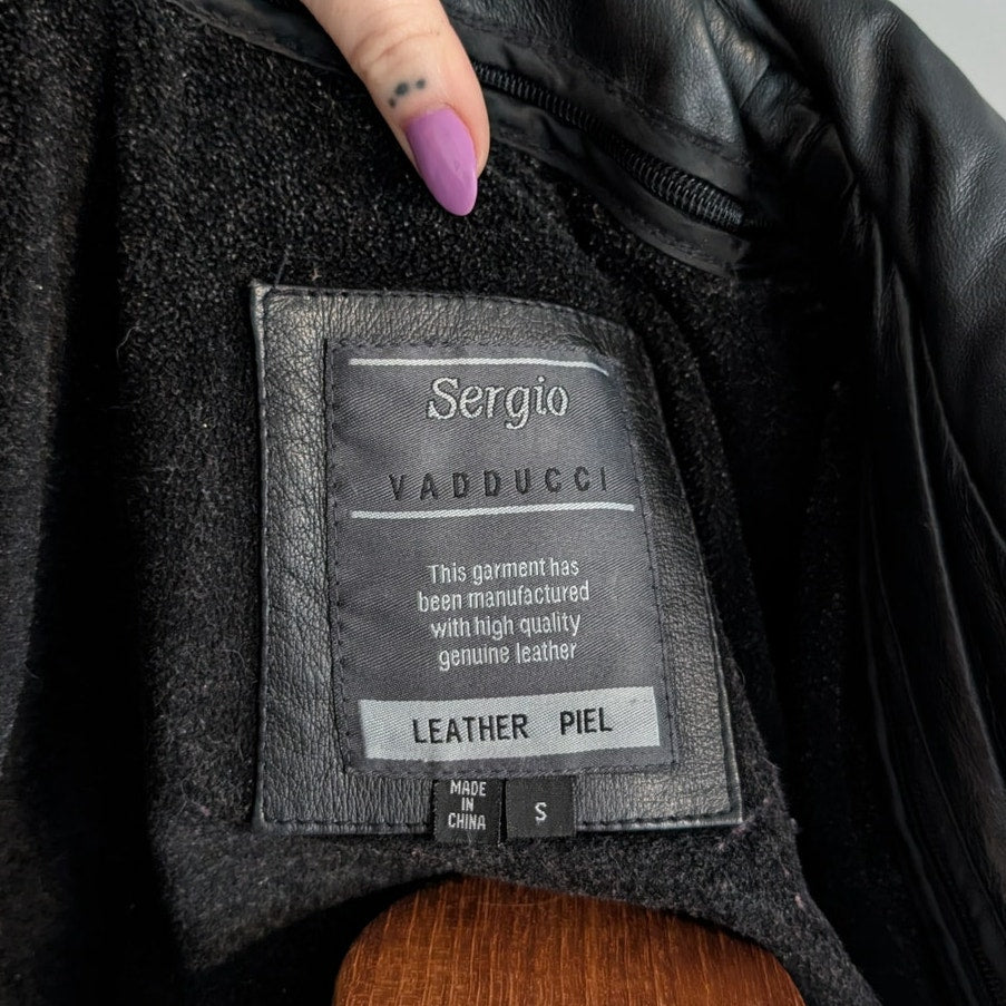 Vintage Black Genuine Leather Trench Coat Minimalist Goth Duster Jacket Small