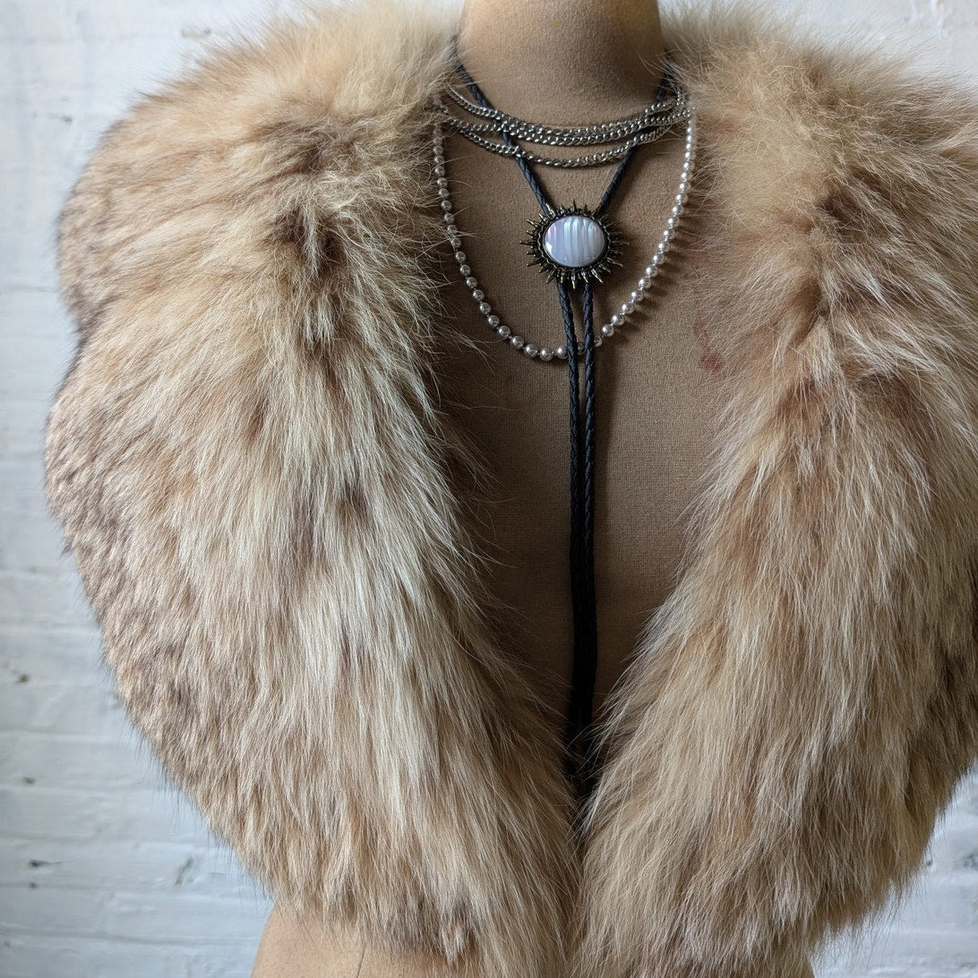 Vintage Fox Fur Blonde Stole Shrug Luxury Scarf Mob Wife Shawl Glam Furry Collar