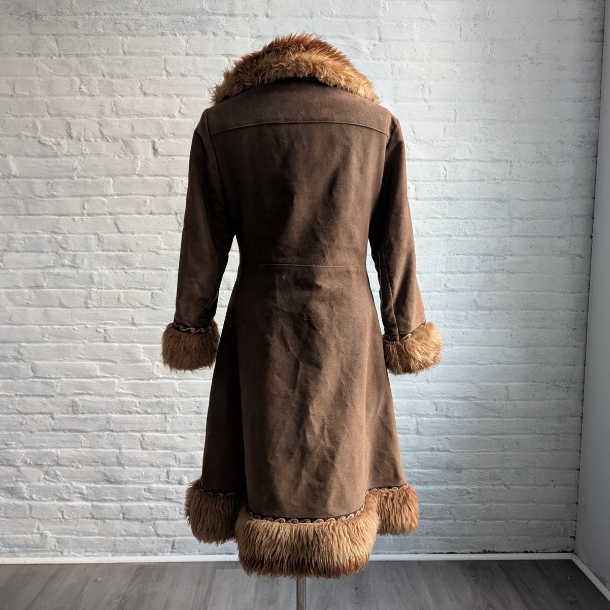 70s Vintage Brown Faux Fur Afghan Coat Penny Lane Groovy Shaggy Trench Jacket
