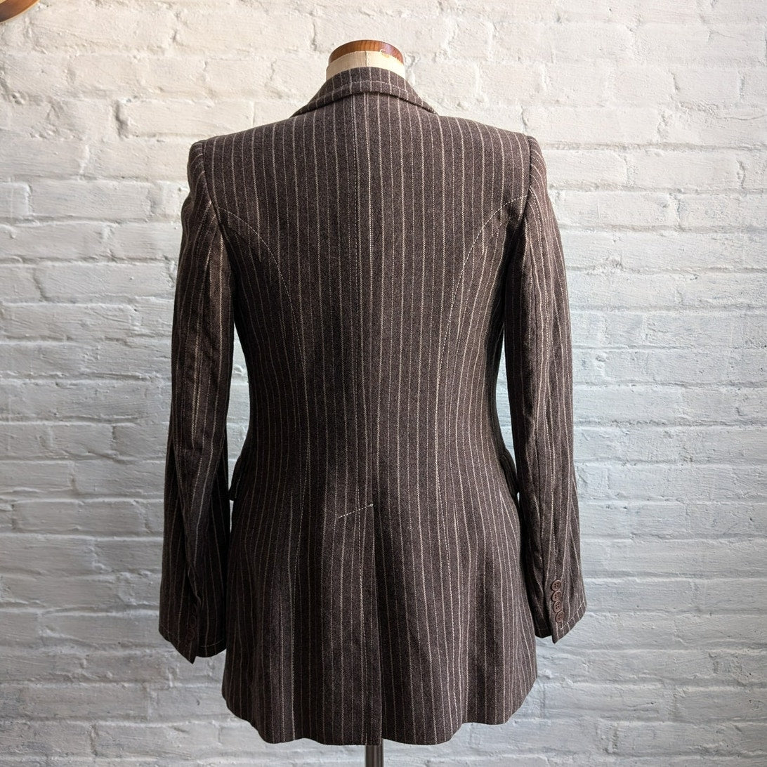 Vintage Brown Wool Pinstripe Blazer Earthy Wool Jacket Preppy Minimalist Medium