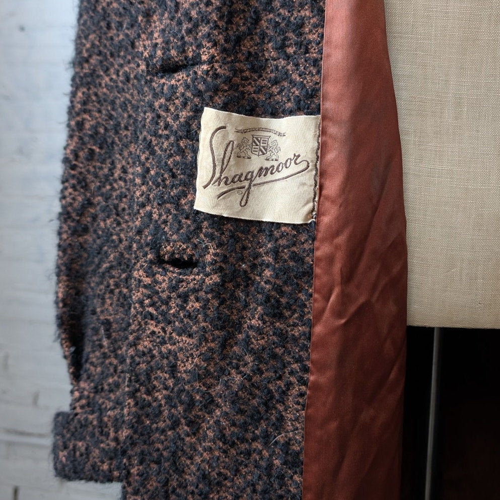 Vintage Black Rusty Fuzzy Wool Trench Coat Preppy Knit Boucle Boho Breezy Jacket