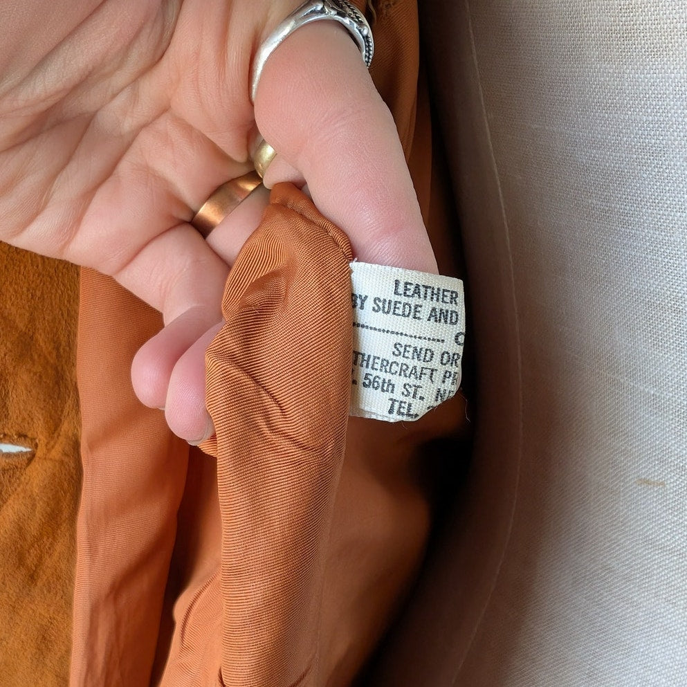 Vintage Orange Suede Penny Lane Jacket Leather Trench Coat Faux Fur Coat Large