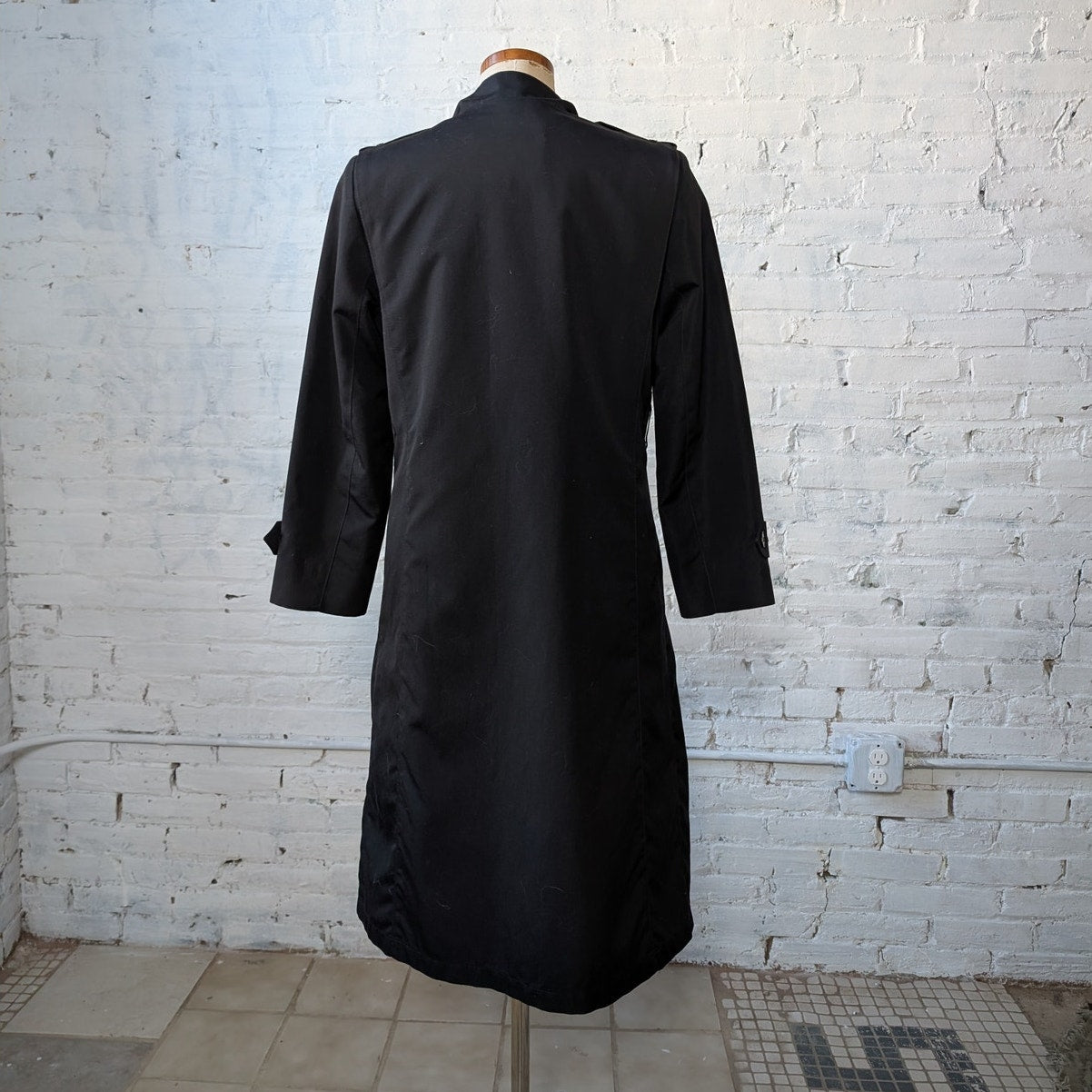 Vintage Black Trench Coat Longline Minimalist Wool Coat Duster Jacket Medium