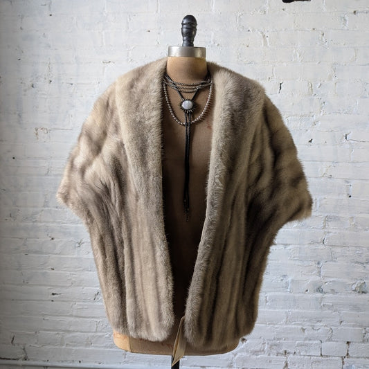 Vintage Striped Mink Fur Stole Grey Coquette Shawl Mob Wife Wrap Old Money Cape