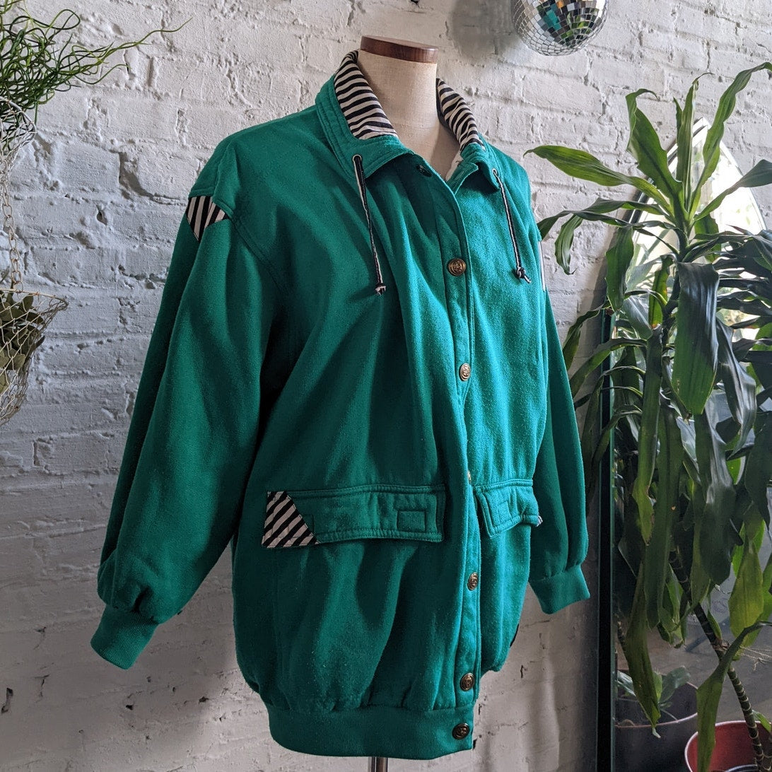 Vintage Oversize Sweater Jacket Reversible Green Sweat Jacket Fleece Coat Large