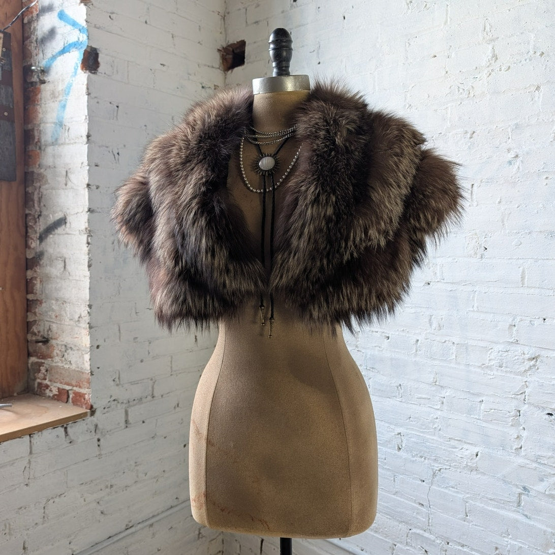 Vintage Brown Fur Scarf Fox Stole Shrug Luxury Mob Wife Shawl Glam Furry Collar