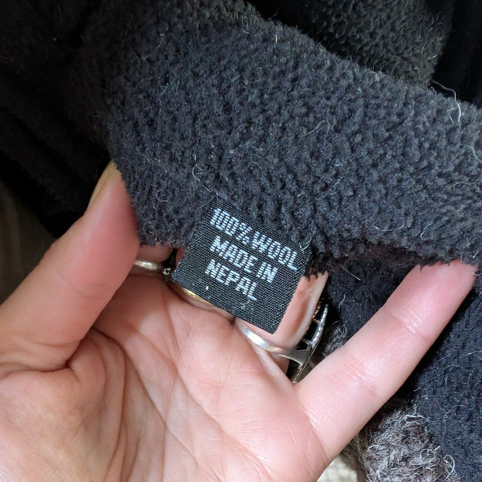 Vintage Hand Knit Wool Fleece Jacket Fuzzy Chunky Grandpa Sweater Nordic Coat