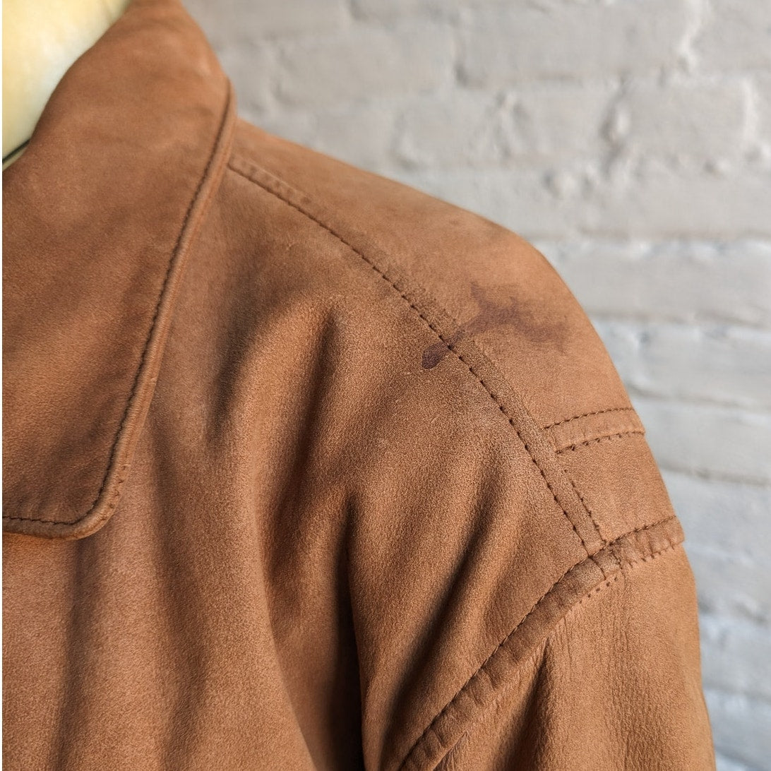 Vintage Brown Genuine Leather Bomber Jacket Aviator Earthtone Pilot Neutral Coat