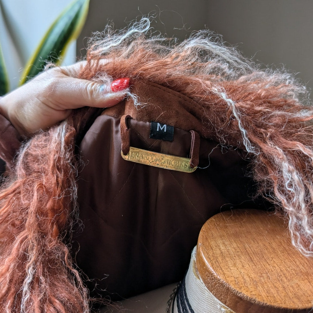 Vintage Rusty Brown Suede Coat Penny Lane Trench Groovy Fur Jacket Afghan Medium