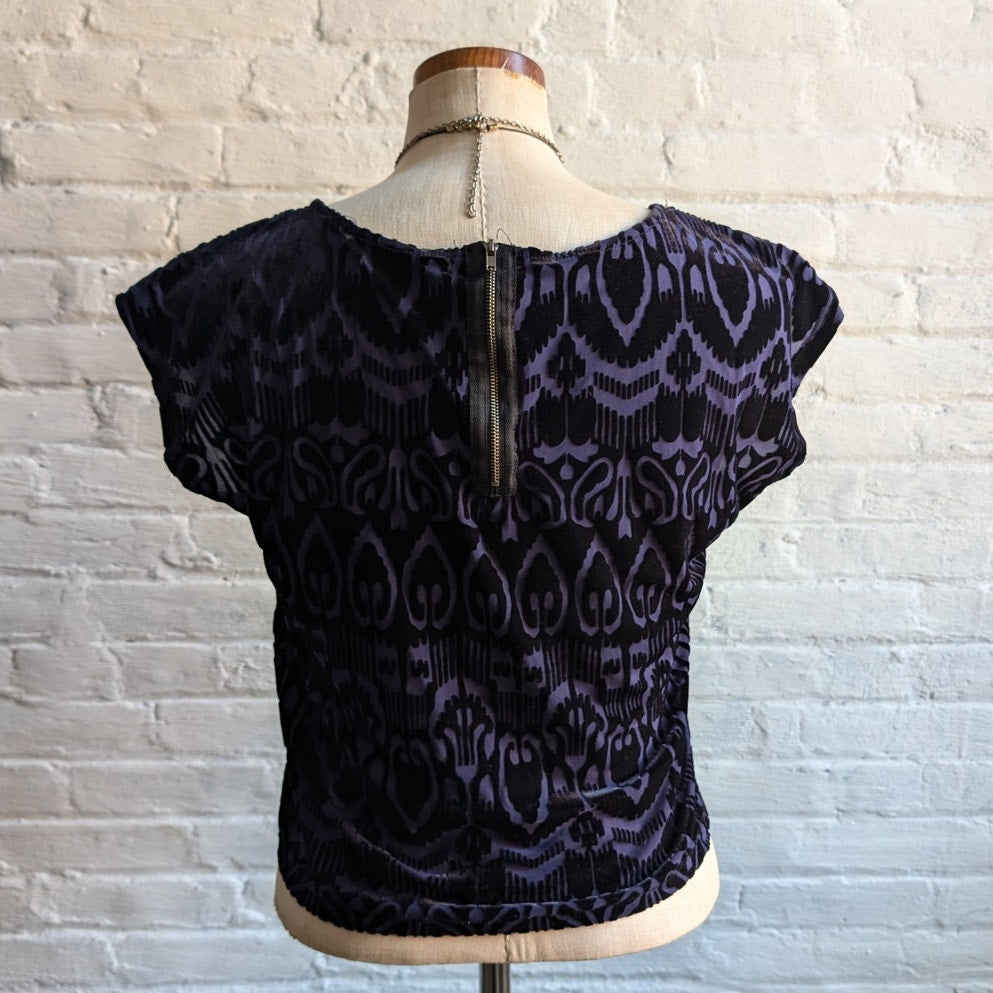 Y2K Blue Velvet Top Psychedelic Burnout Tee Knit Crop Top Dark Romance Medium